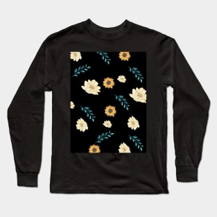 Unique Yellow Floral Pattern Long Sleeve T-Shirt